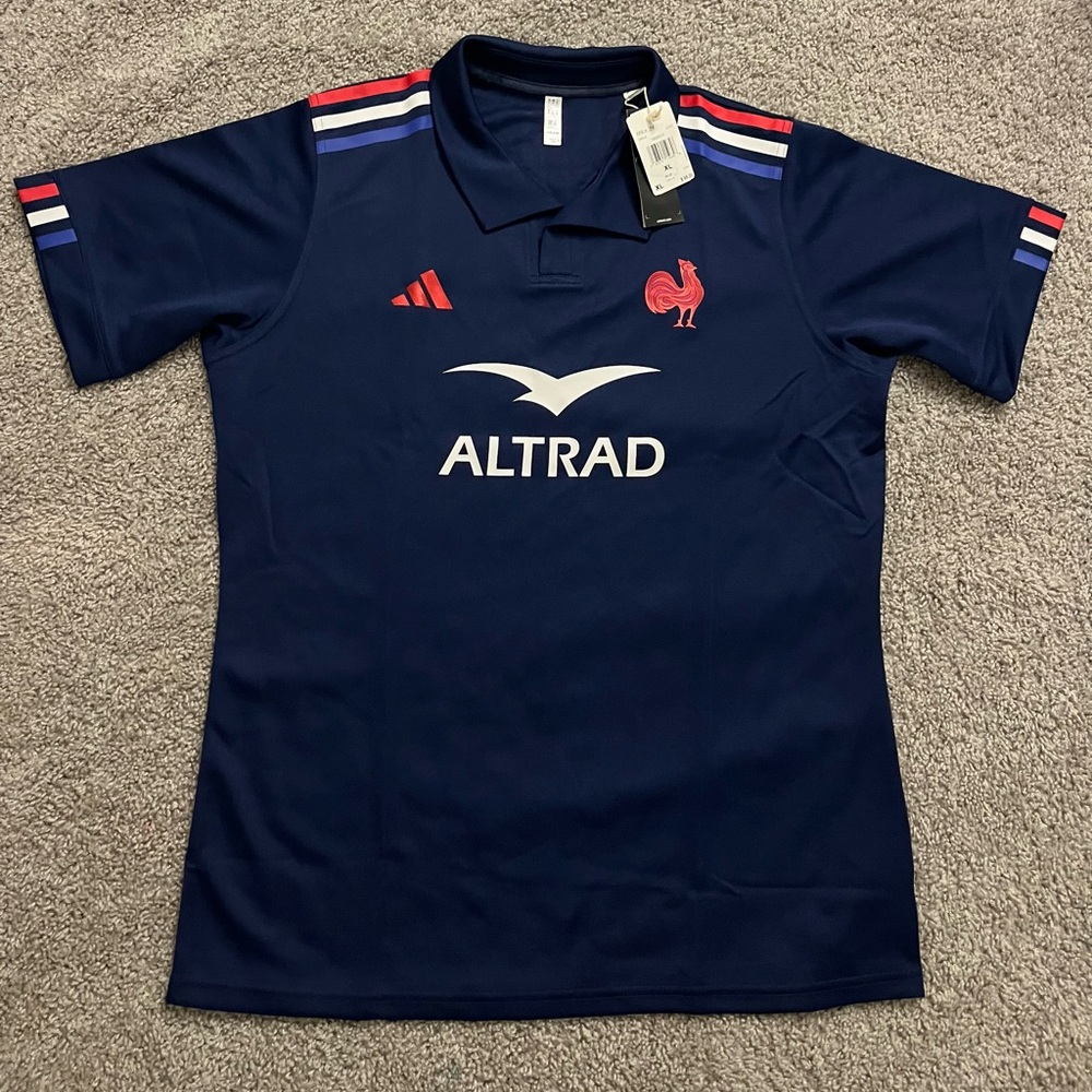 ADIDAS Mens Blue France Rugby 2024 Home Polo Shirt Size XL NEW JG3533
